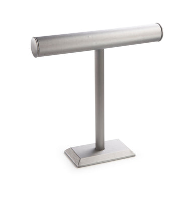 Silver Gray Leatherette Tall Bangle T-Bar