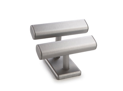 Silver Gray Leatherette Twin Watch T-Bar
