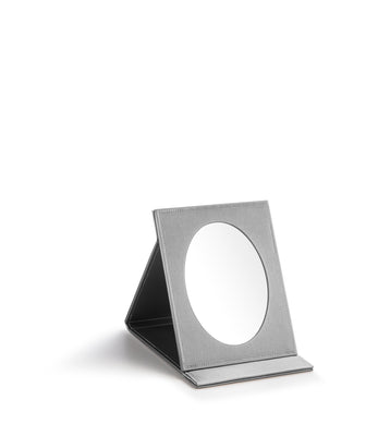 Silver Gray Leatherette Small Oval Foldable Mirror