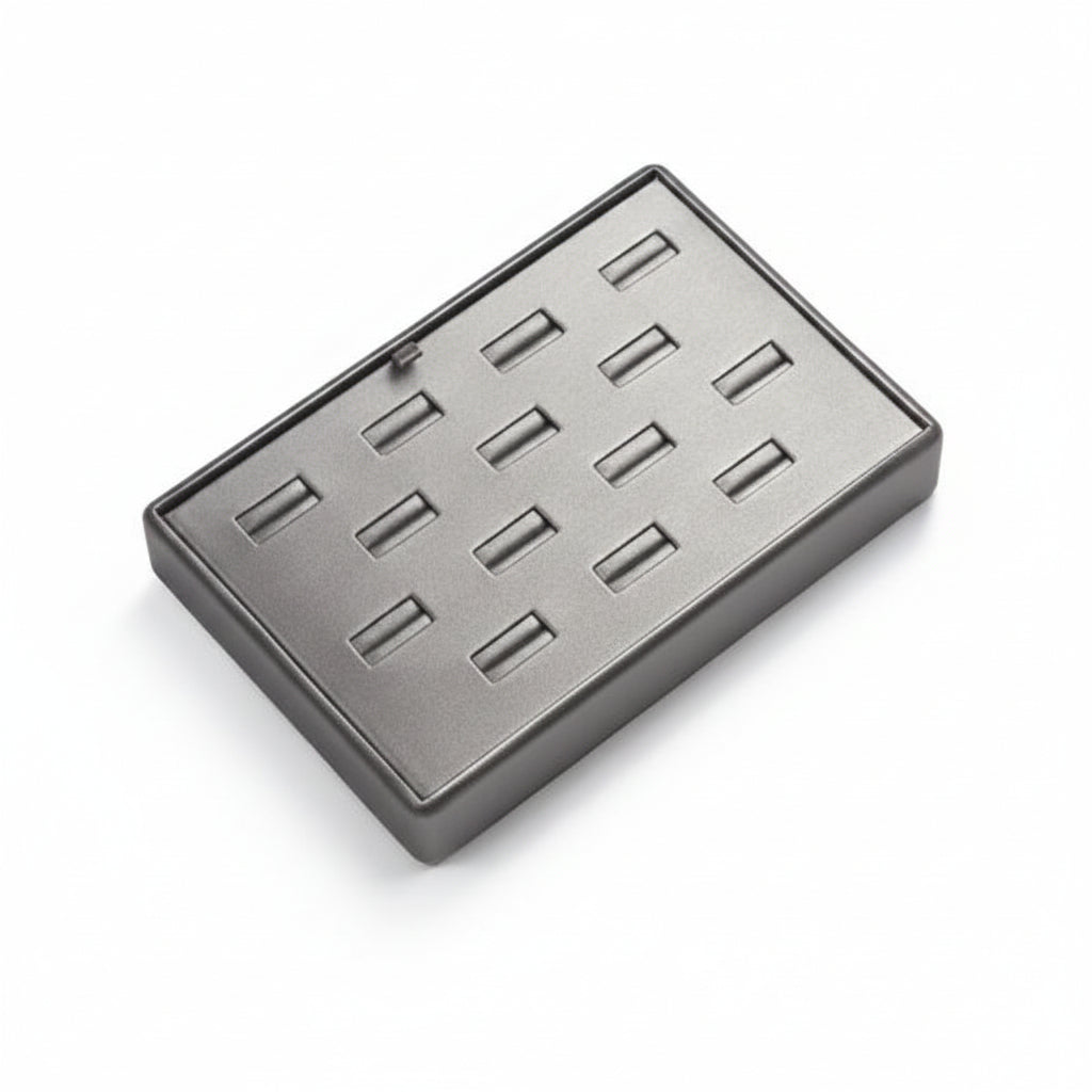 Silver Gray Leatherette 14 Slot Ring Tray