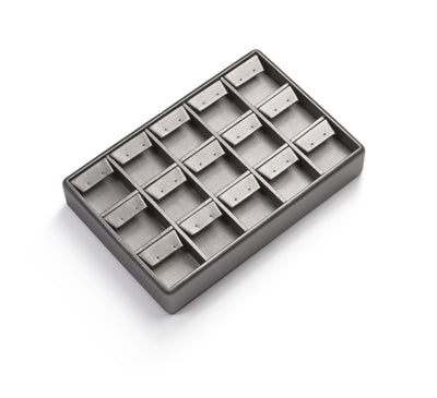 Silver Gray Leatherette 15 Earring Tray