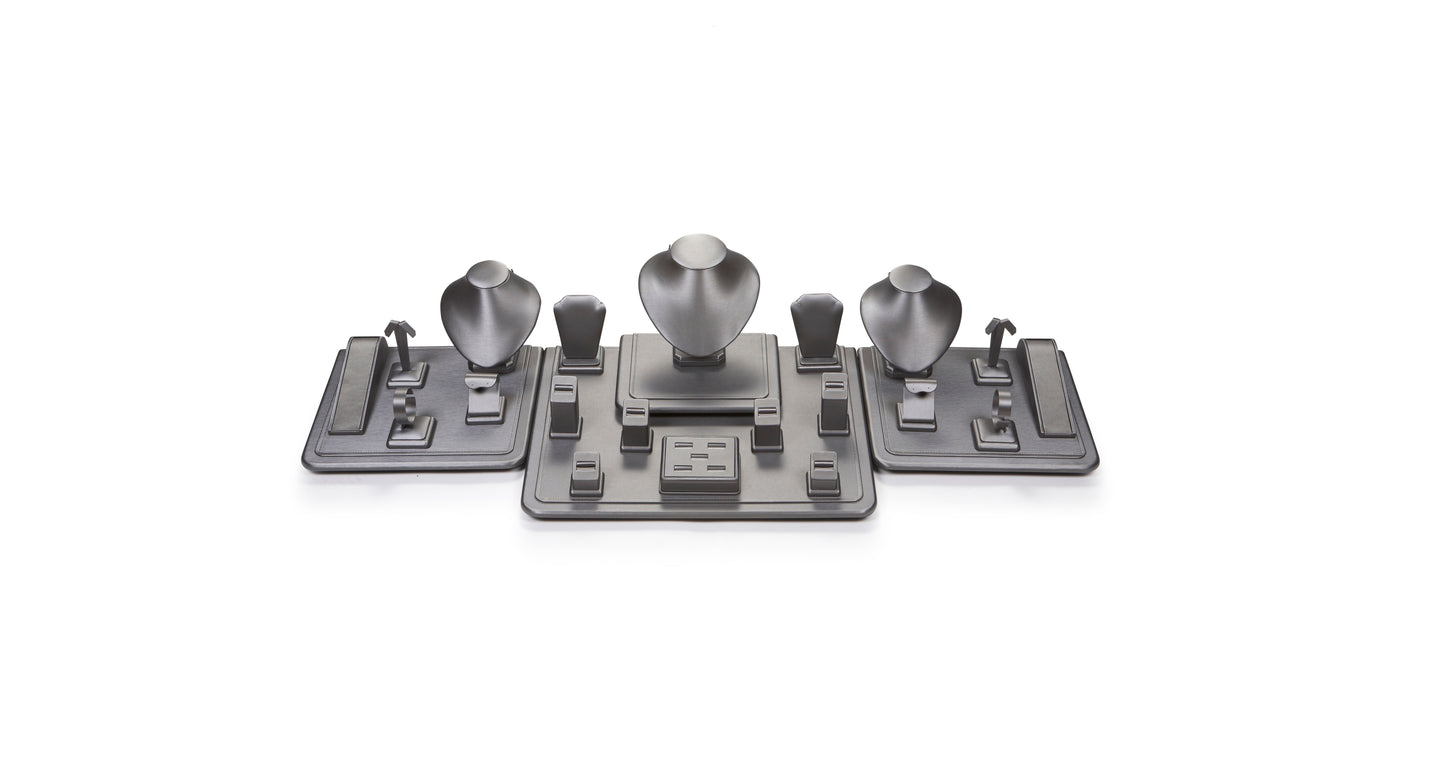 Silver Gray Leatherette Showcase Display Set