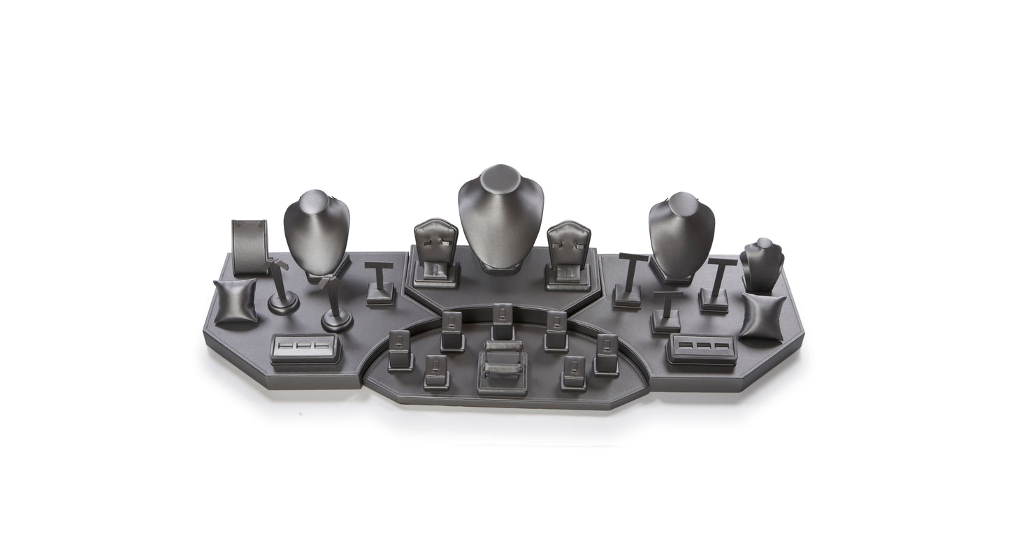Silver Gray Leatherette 4' Showcase Display Set