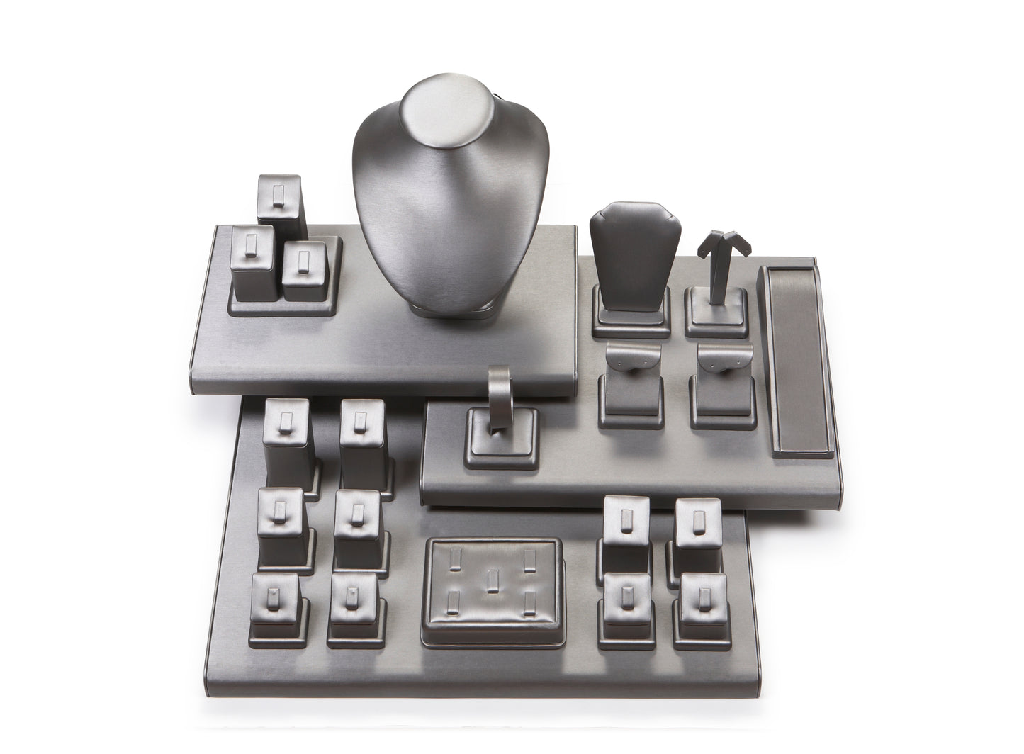 Silver Gray Leatherette Showcase Display Set