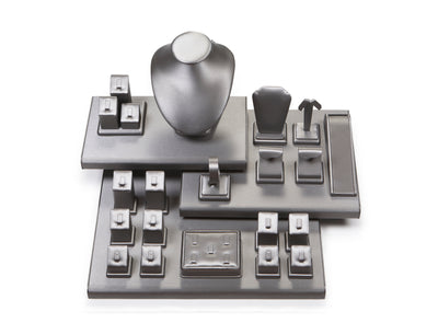 Silver Gray Leatherette Showcase Display Set