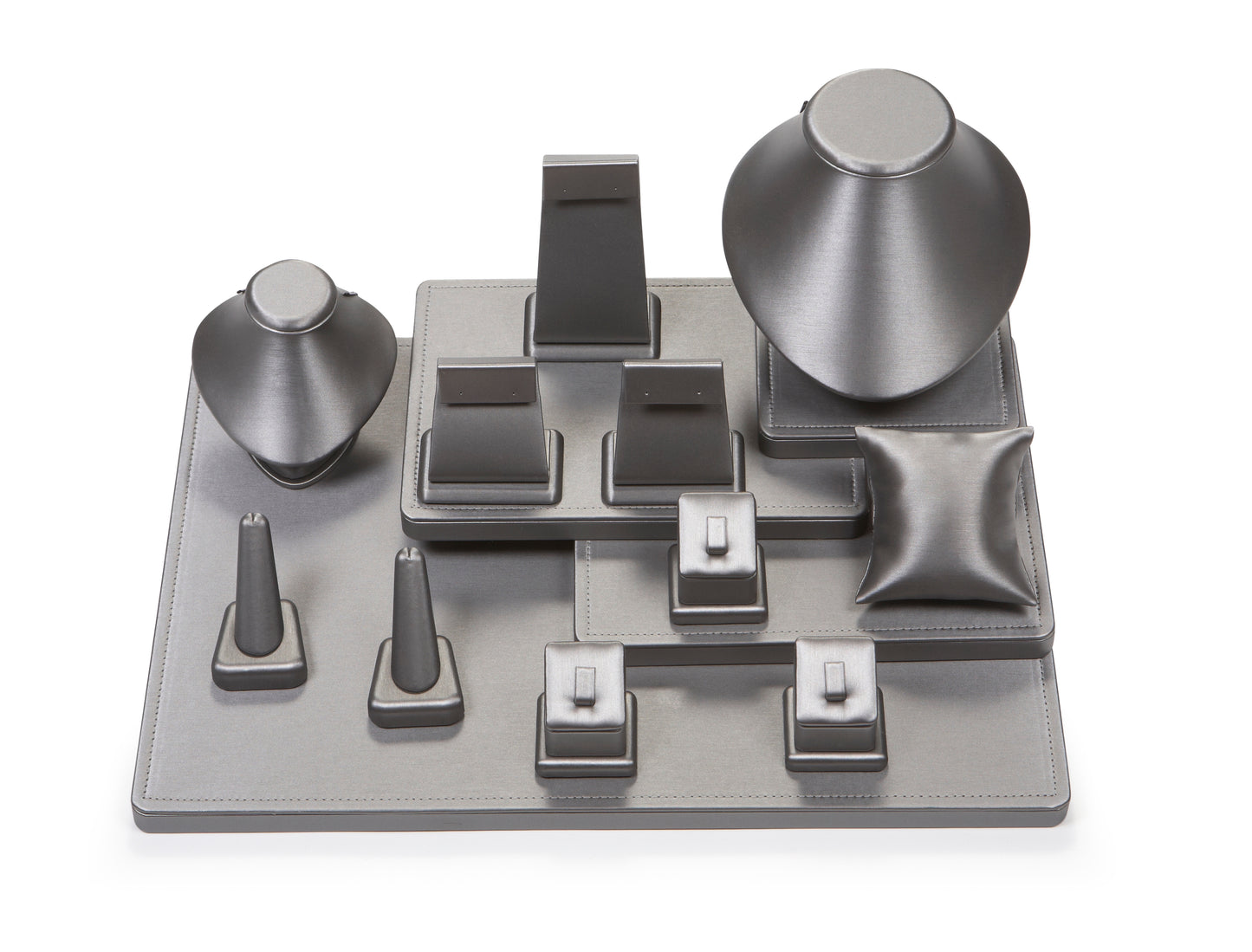 Silver Gray Leatherette Showcase Display Set