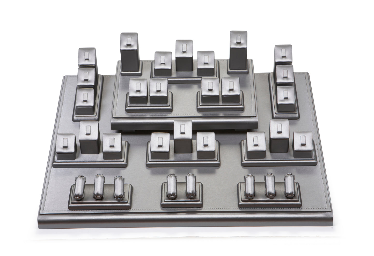 Silver Gray Leatherette Showcase Display Set