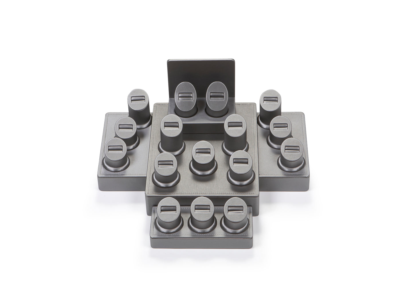 Silver Gray Leatherette Showcase Display Set