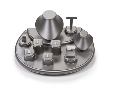 Silver Gray Leatherette Showcase Display Set