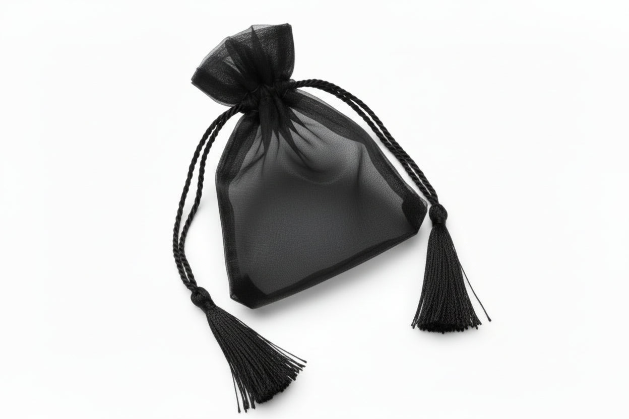 White drawstring bag on a white background