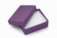 Purple jewelry box with a white interior on a white background