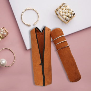 Novel Box Chestnut Faux Leather Velvet Bangle Watch Bracelet Soft Cushioned Roll Display