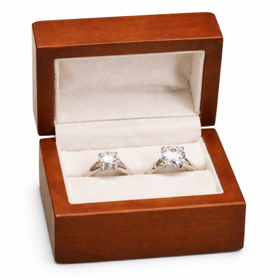 Classic Premium Brown Hardwood Double Ring Box