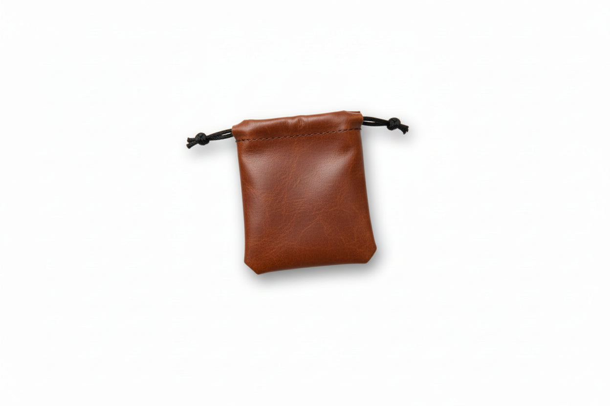 Blue drawstring pouch on a white background