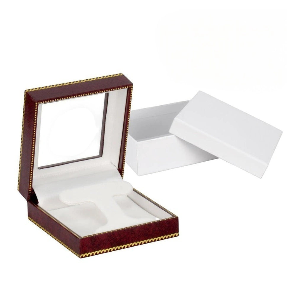 Burgundy Window Leatherette Hoop Earring Box
