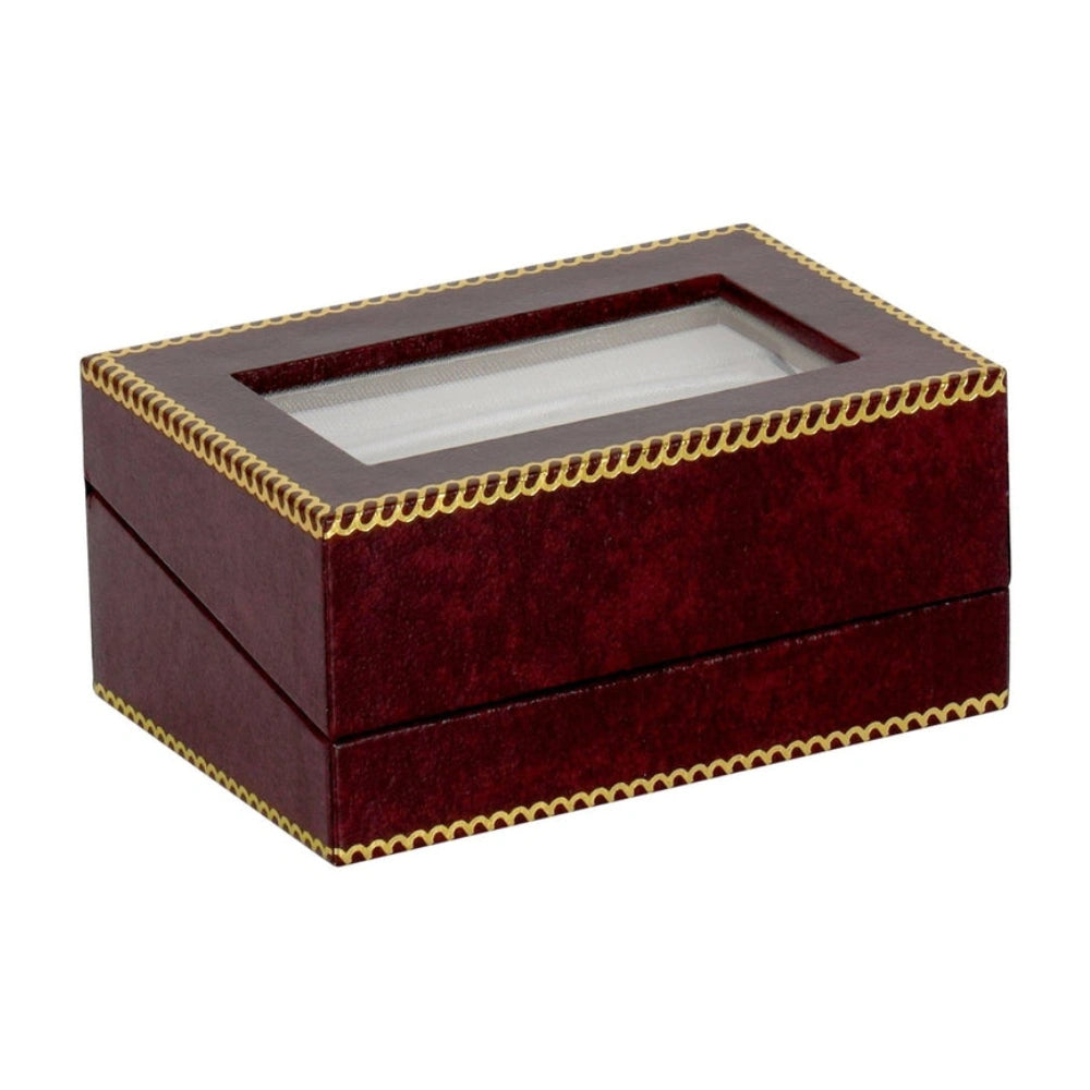 Burgundy Window Leatherette Double Ring Box