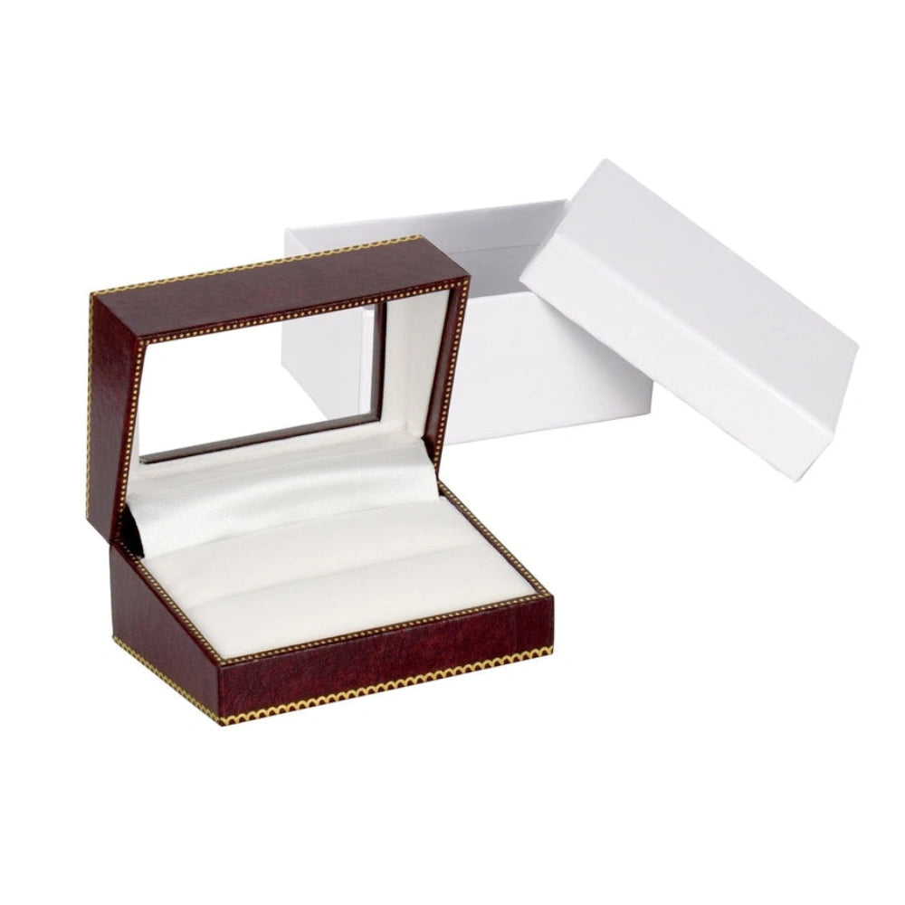 Burgundy Window Leatherette Double Ring Box