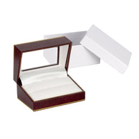 Burgundy Window Leatherette Double Ring Box