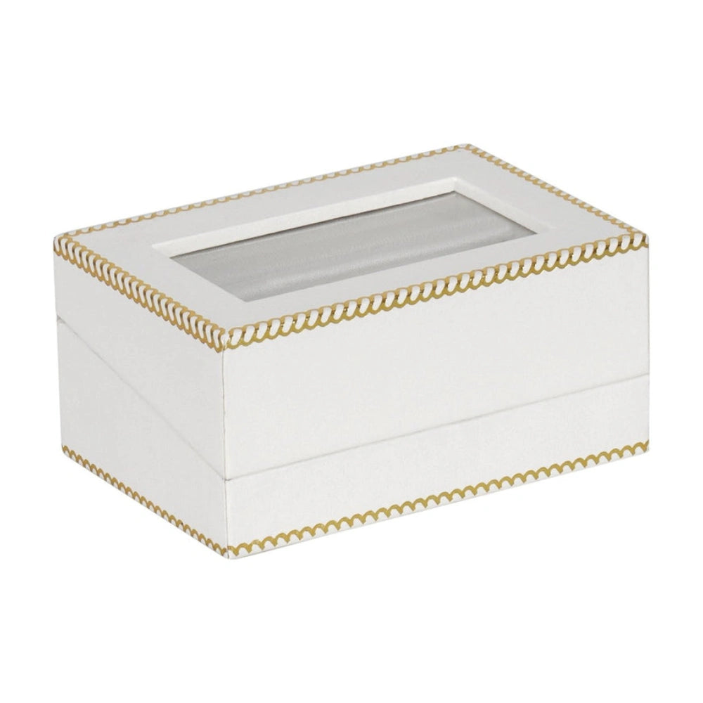 White Window Leatherette Double Ring Box