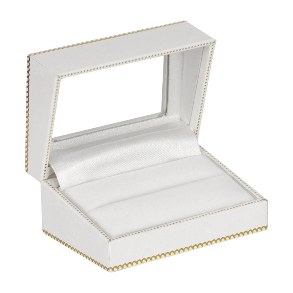 White Window Leatherette Double Ring Box
