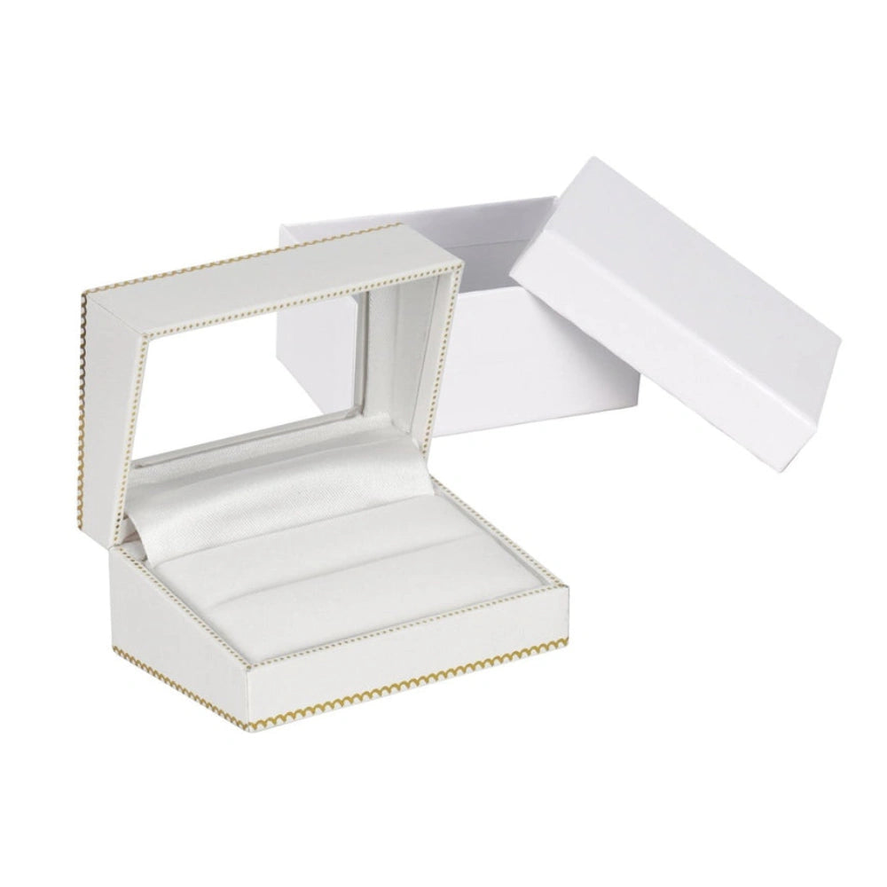 White Window Leatherette Double Ring Box