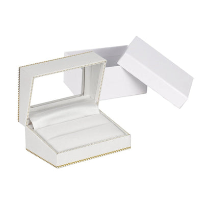 White Window Leatherette Double Ring Box
