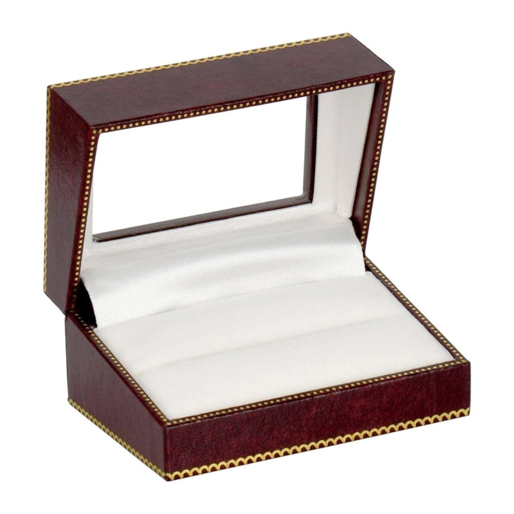 Burgundy Window Leatherette Double Ring Box