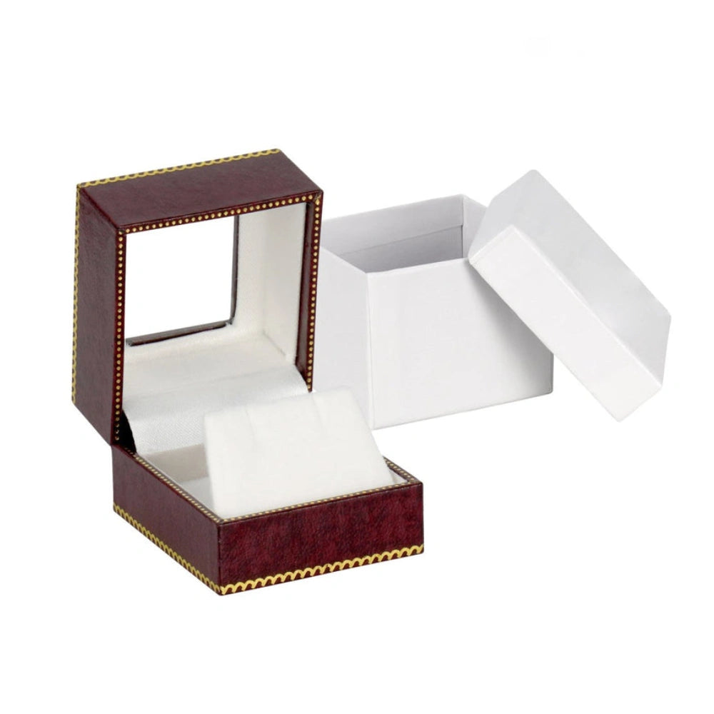 Burgundy Window Leatherette Earring Box