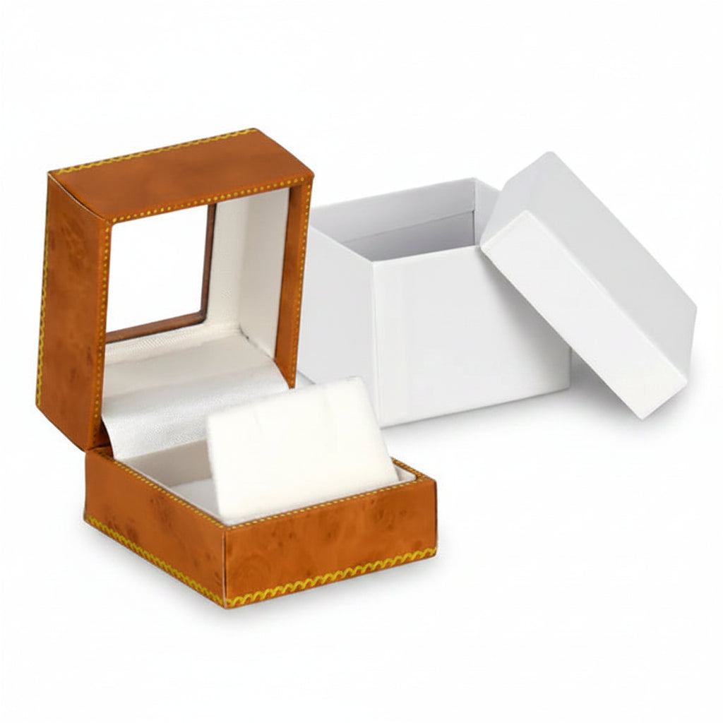 Woodgrain jewelry box with white interior