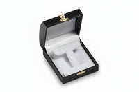 Open jewelry box with a ring on a white background