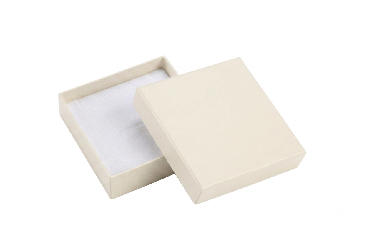 Beige jewelry box with a interior on a white background