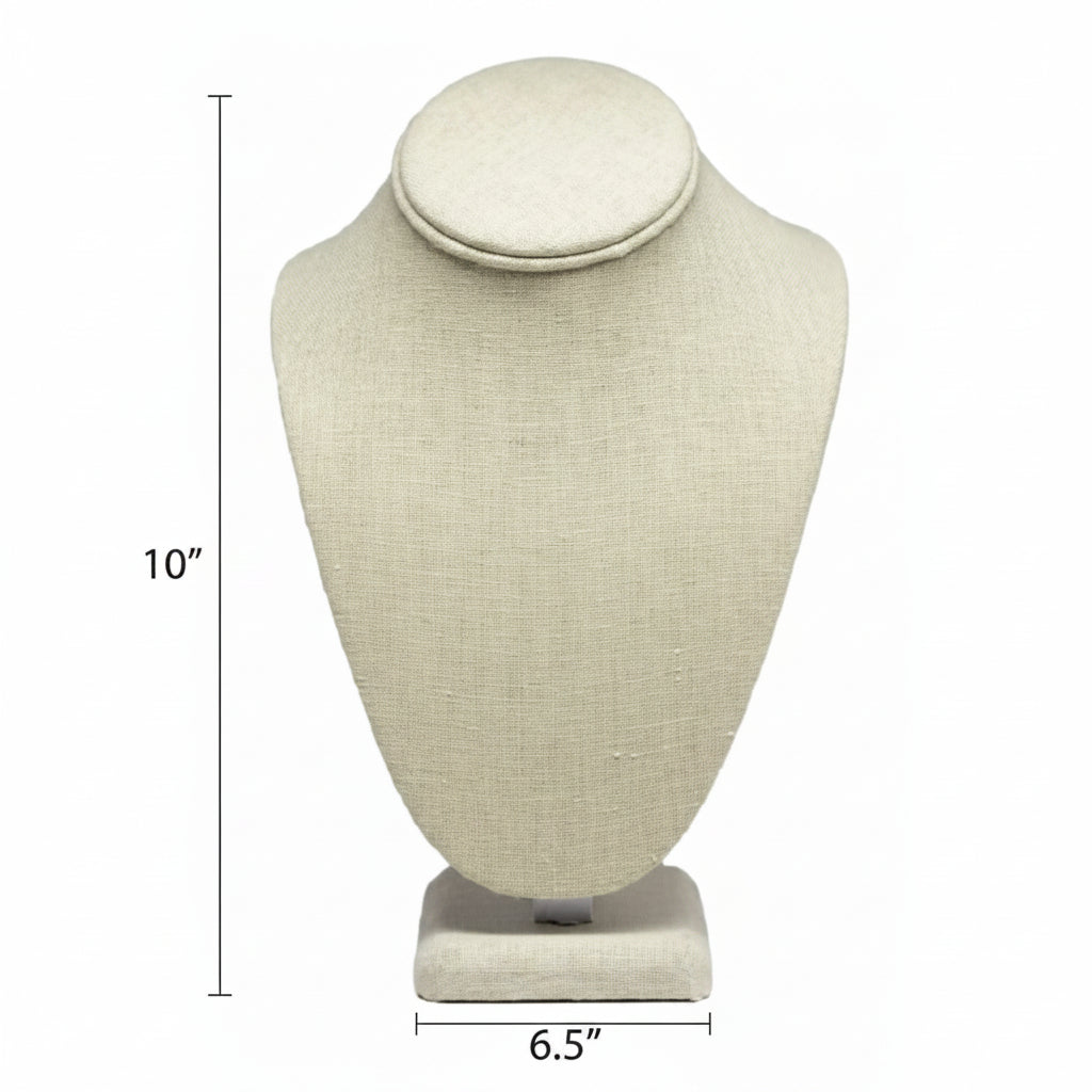 Beige Linen Necklace Jewelry Display Bust Stand Medium