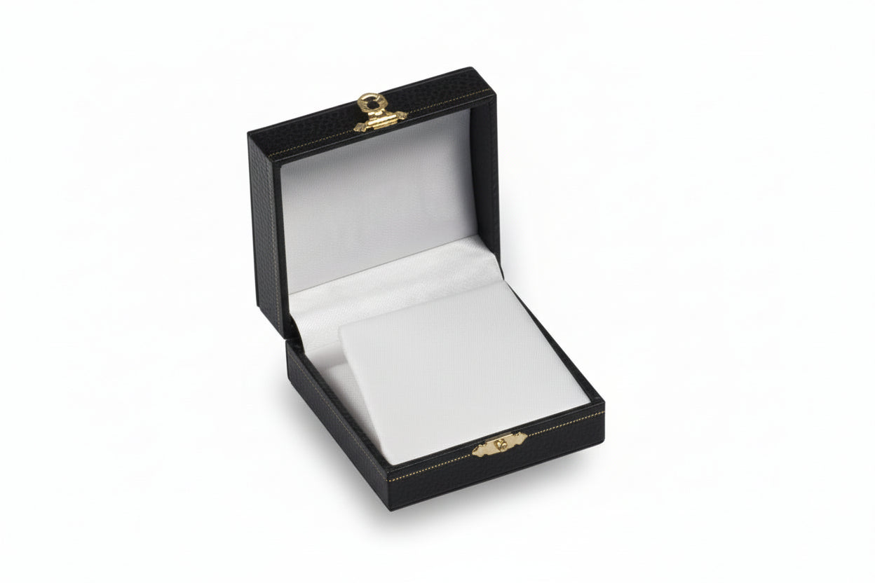 Black jewelry box with white interior