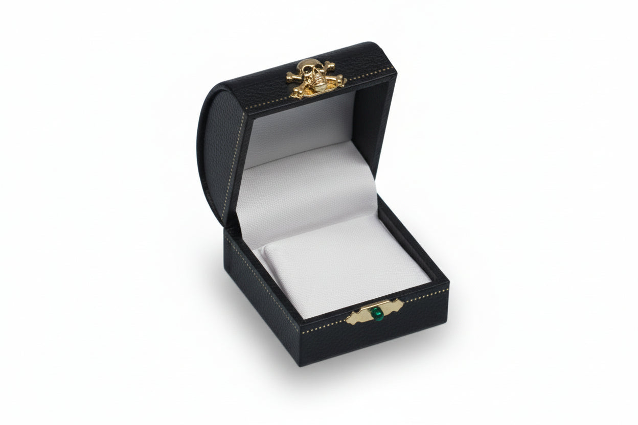 Open jewelry box with a white interior on a white background