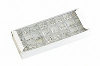 A clear plastic cube gem jar with a clip shut mechanism, designed to store and protect small gemstones or valuables.