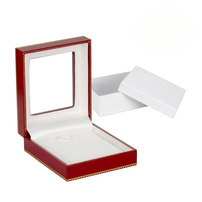 Red Window Leatherette Large Pendant Box