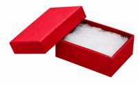 Red jewelry box with white interior on a white background