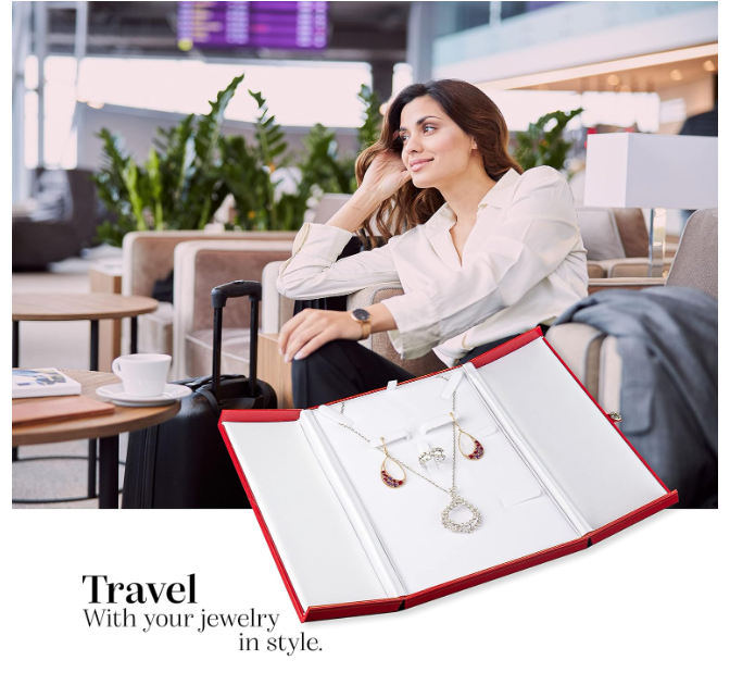 Red Leatherette Double-Door Jewelry Combo Organizer