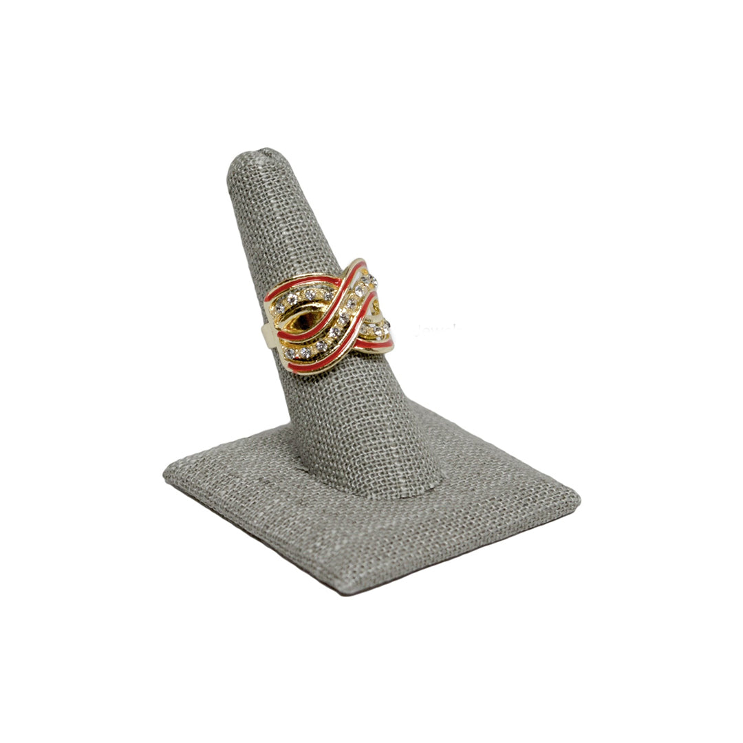 Single Finger Grey Linen Ring Stand Holder Jewelry Display