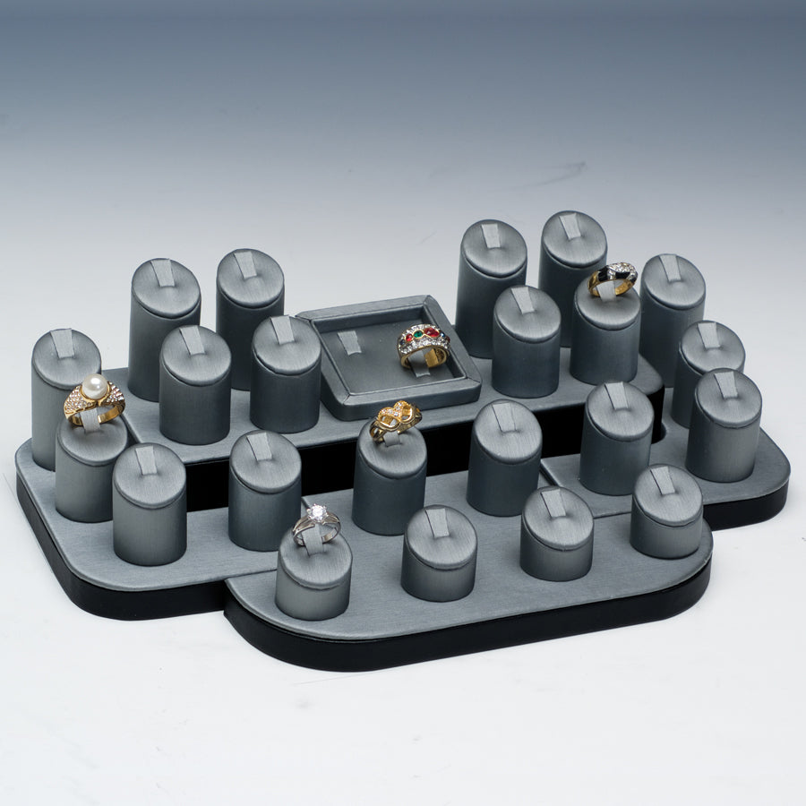 Steel Grey Faux Leather with Black Trim 24-Ring Clip Set Display