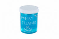Jewelry cleaner container with blue liquid on a white background