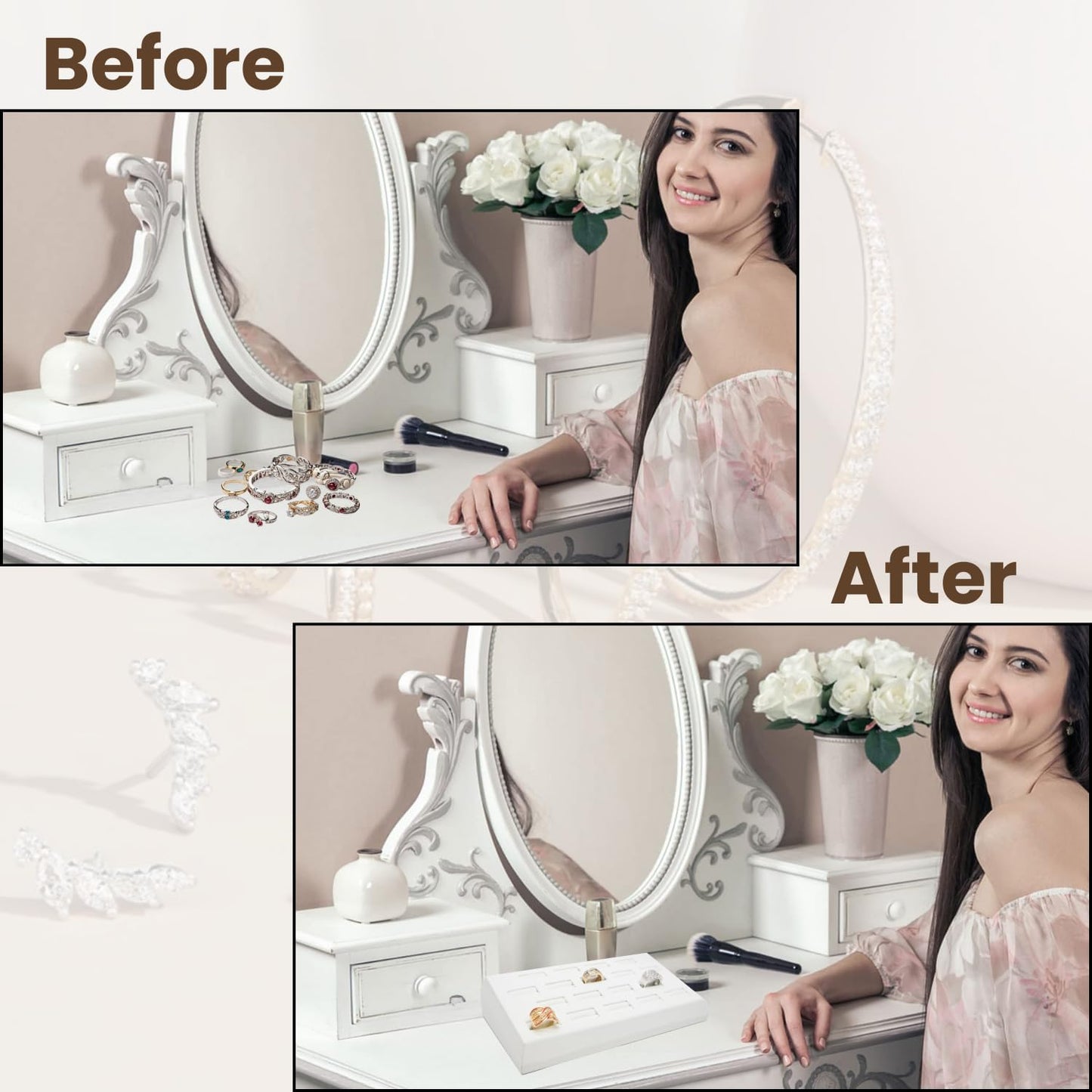White Leatherette 18 Slot Ring