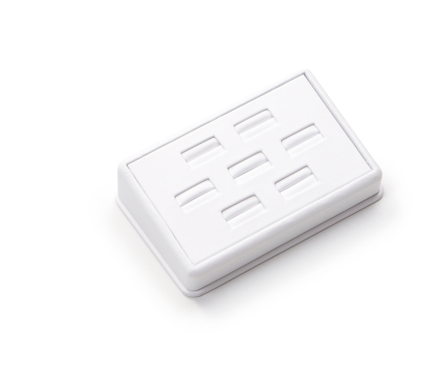 White Leatherette 7 Ring Slot Stand