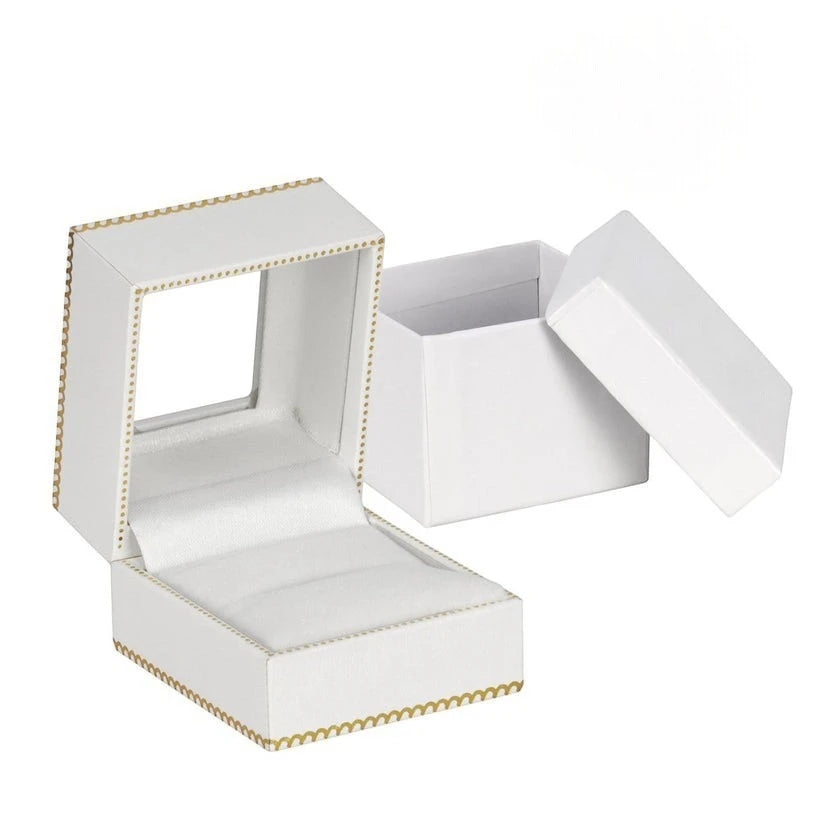 White Window Leatherette Ring Box