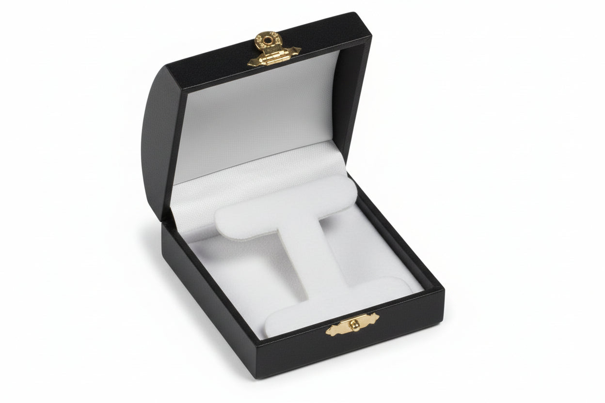 Open black burgundy jewelry box