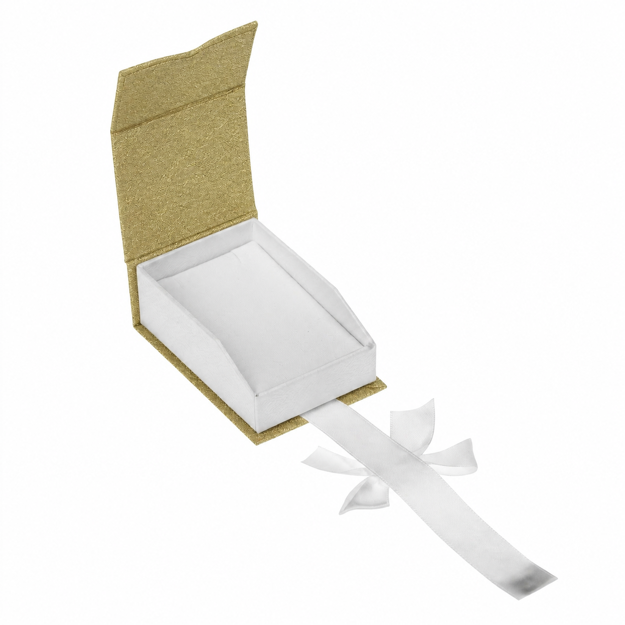 Gold High Quality Paper Pendant Box with Satin Bow Magnetic Closure