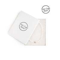 Pearl necklace in a white box with 'Your Logo Here!' text