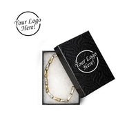 Necklace in a black jewelry box with 'Your Logo Here!' text 