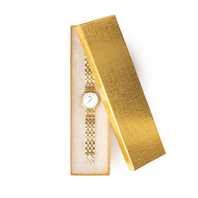Gold watch in a matching gold box 