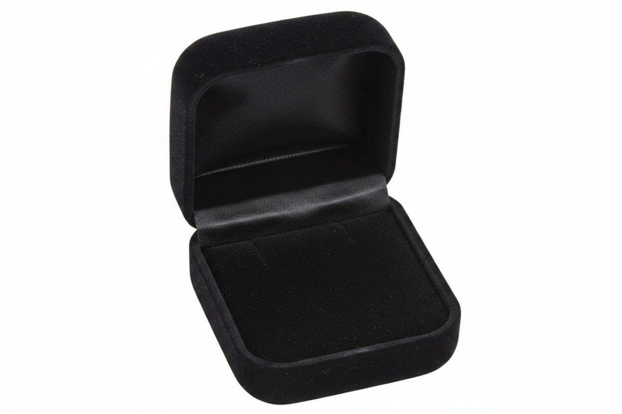 A black flocked earring box